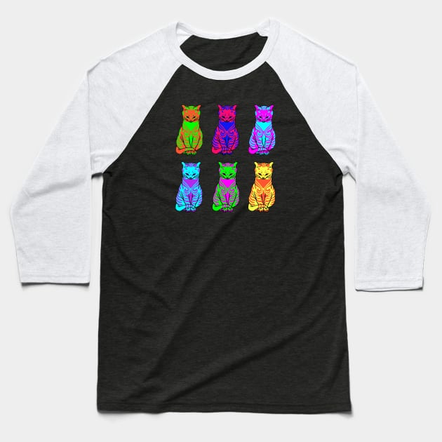 Classic Artworks Revisited: Six psychedelic cats Baseball T-Shirt by Ofeefee